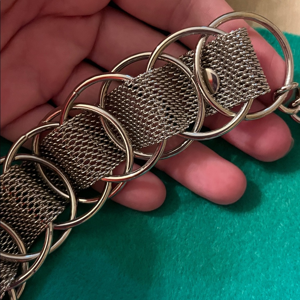 Adjustable Silver Tone Ring Chain Maille Hook End… - image 7